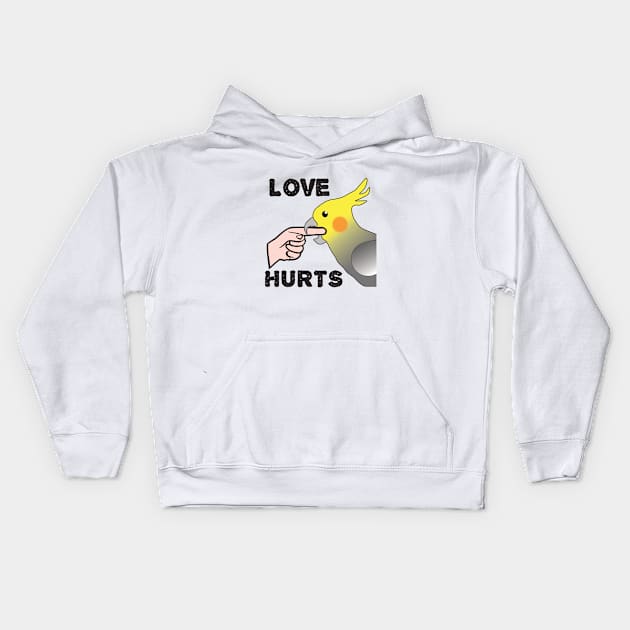 Love Hurts - Cockatiel Male Kids Hoodie by Einstein Parrot